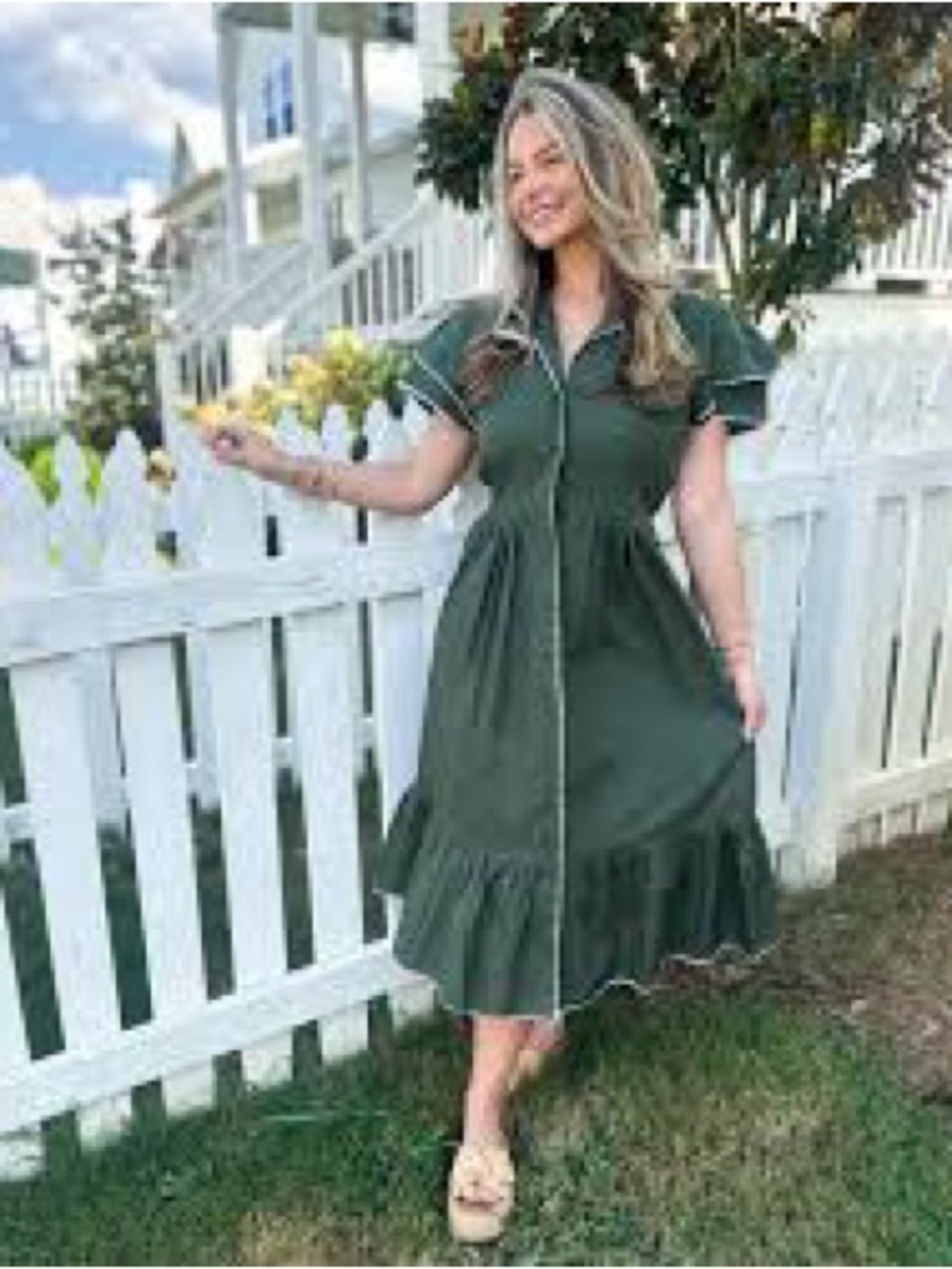 NEW King’s Road Olive Green Tiered Maxi Dress Rick Rack Trim L